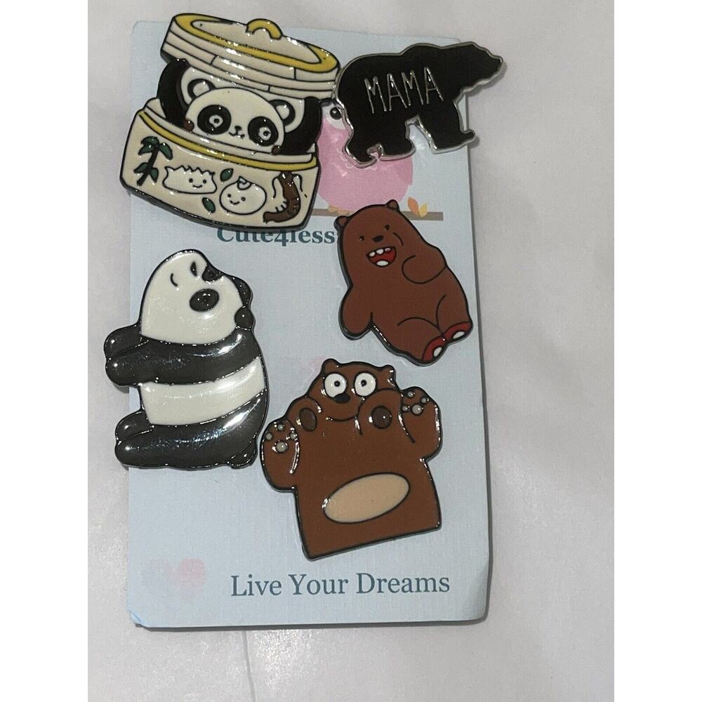 Lot Of 5 Pins Brooches Pin Bears Bear Panda Brown Mama Sushi